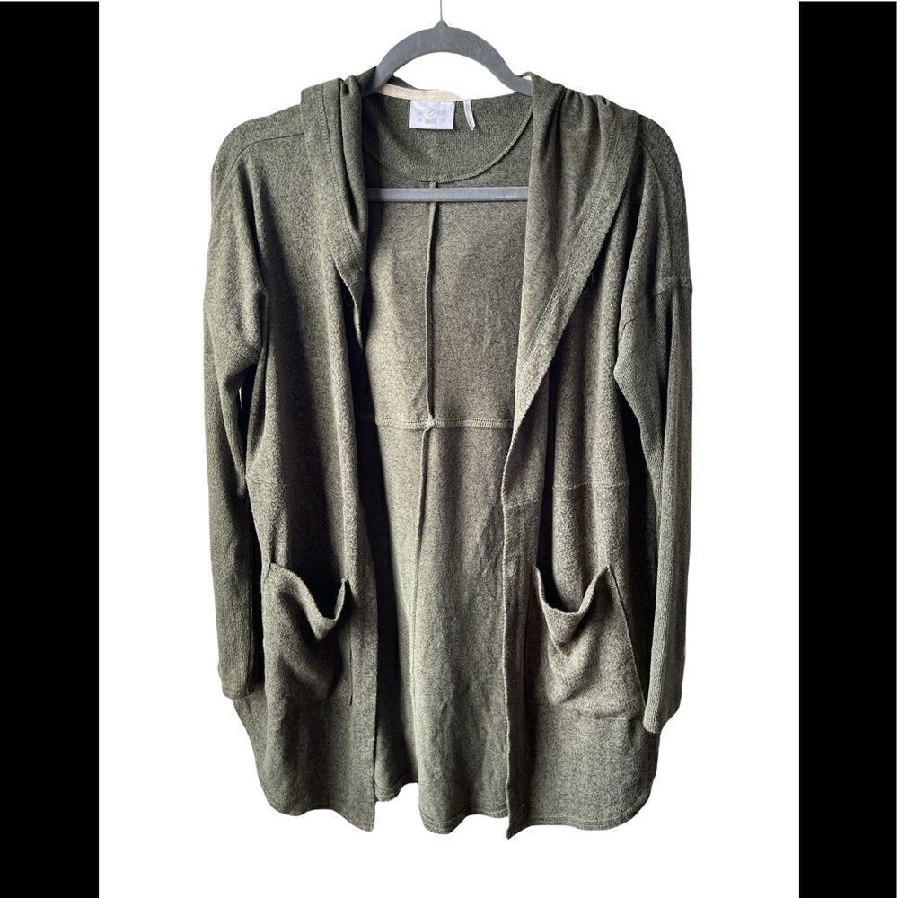 OUT from under drop shoulder olive green hooded super soft oversized cardigan XS